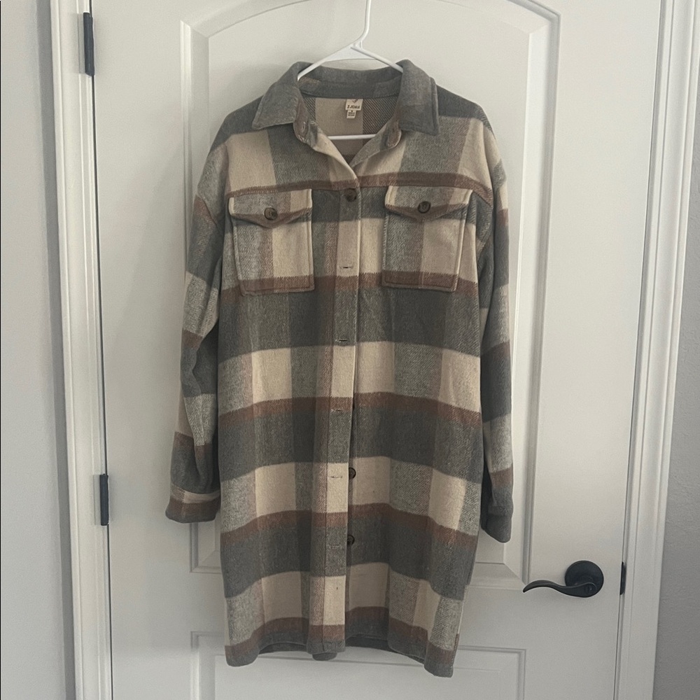 J.O.A. Women's Plaid Utility Jacket in Gray and Brown